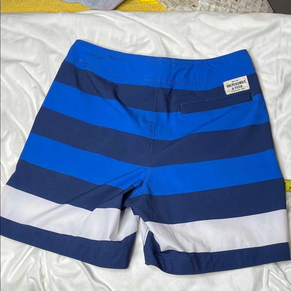 Abercrombie & Fitch Navy and Blue Striped Board Shorts